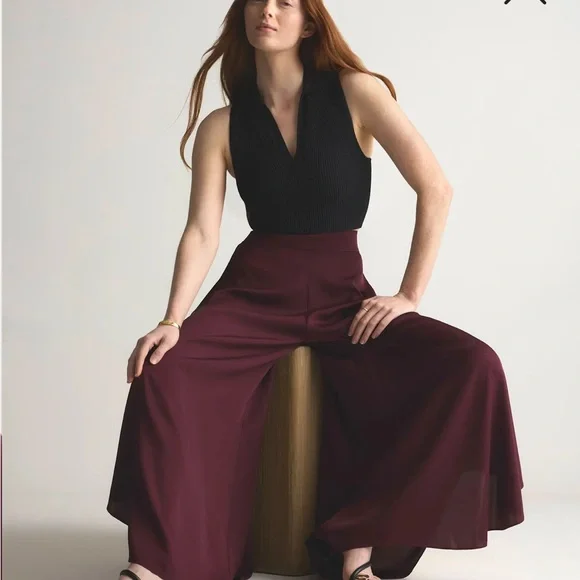 Quince Silk Wide-Leg Palazzo Pants (wine) - Picture 6 of 6